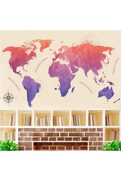 Crystal Kids Ev Ofis Isyeri Okul Duvar Dekorasyonu Renkli Dunya Haritasi Atlas Duvar Sticker Trendyol
