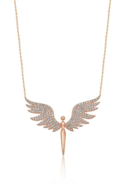 Papatya Silver 925 Ayar Rose Altin Kaplama Beyaz Tasli Mikail Melegi Gumus Kolye Trendyol