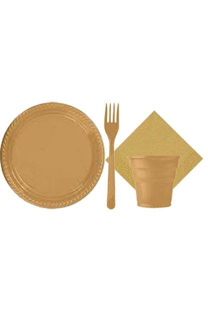 Partylandtr Gold Altin Renk 25 Kisilik Plastik Bardak Catal Tabak Pecete Trendyol