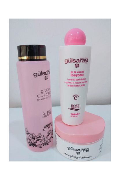 Gulsarayi Gul Urunleri 3 Lu Paket E Vitaminli Gul Kremi 235 100 Dogal Gul Suyu 400 Ml Losyon 240 Ml Trendyol