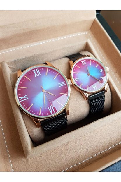 Gold Time Siyah Hasir Miknatisli Kordon Sari Kasa Renkli Cam Sevgili Saatleri Trendyol