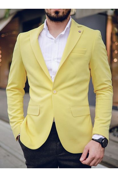 Alberto Silva Erkek Slim Fit Sari Ceket Trendyol