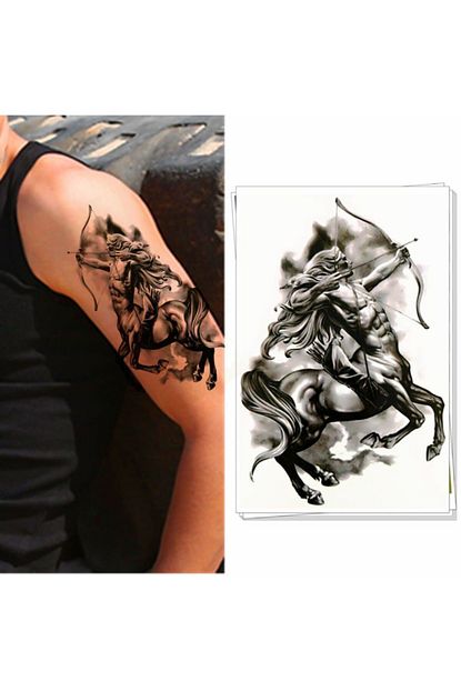 Bencebuolsun Sticker Tattoo Gecici Dovme Tattoo Kol Kaplama Siyah Sentor Yari At Yari Insan Trendyol