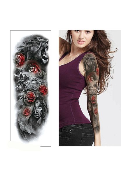 Bencebuolsun Gecici Dovme Tattoo Kol Kaplama Kukreyen Aslan Gotik Buyucu Ve Kuru Kafa Trendyol