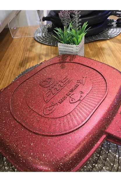 Oms Paslanmaz Fms 2 Parca Kirmizi Granit Cift Tarafli Balik Ve Izgara Tavasi Trendyol