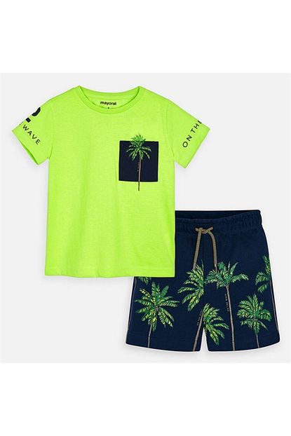Mayoral Erkek Cocuk Palmiye Baskili Neon Yesil T Shirt Lacivert Sort Trendyol