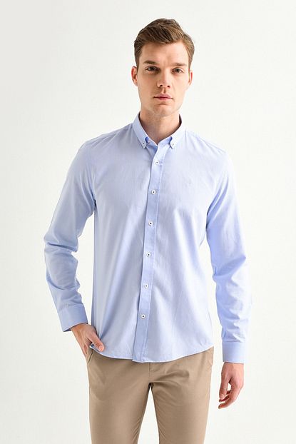 Avva Erkek Mavi Oxford Klasik Yaka Slim Fit Gomlek A01s2272 Trendyol