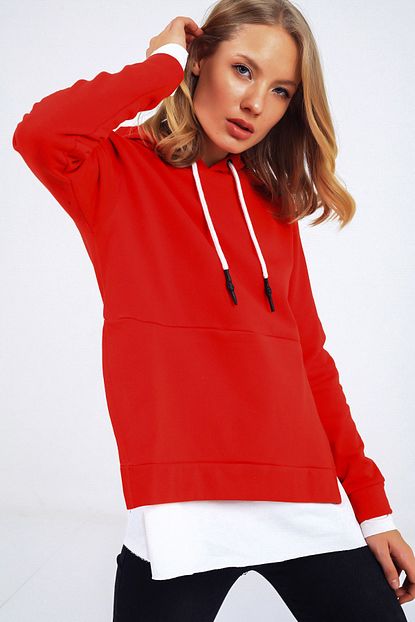 Emjey Kadin Kirmizi Kapsonlu Bel Garnili Sweat She019k010339 Trendyol