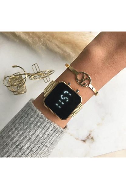 Oqqo Metal Kordon Dijital Gold Saat Trendyol