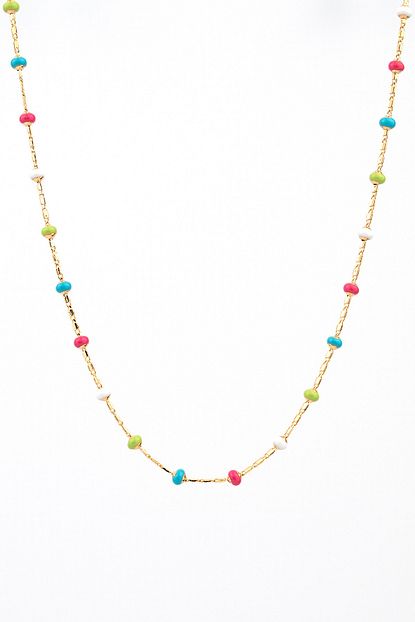 Uslada Bijoux House Italyan Zincir Ince Kolye Renkli Boncuk Aa02 0040 Trendyol