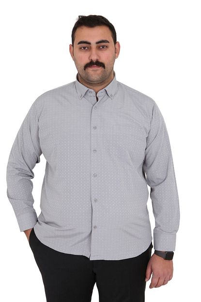 Umut Tekstil Buyuk Beden Erkek Gomlek Battal Beden Acik Gri Puantiyeli Yaka Dugmeli Trendyol