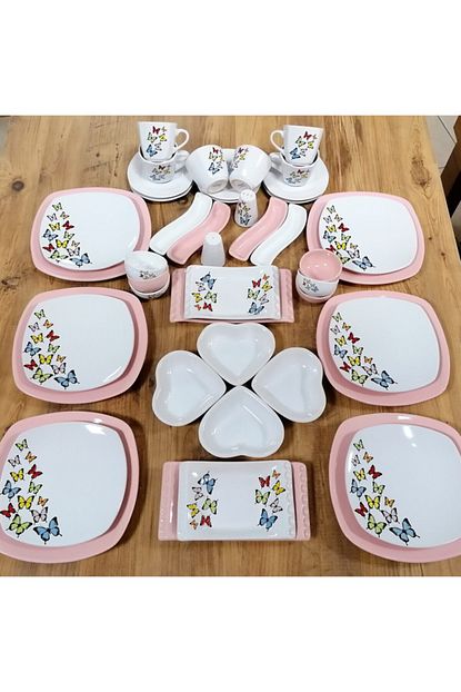 Demet Ceyiz Pembe Kelebek Desenli Kahvalti Takimi 44 Parca 6 Kisilik Trendyol