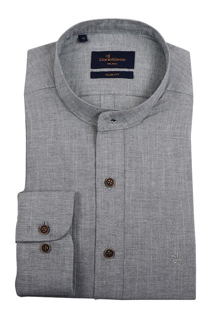 Daniel Bessi Erkek Slim Fit Uzun Kollu Duz Gri Hakim Yaka Gomlek Trendyol