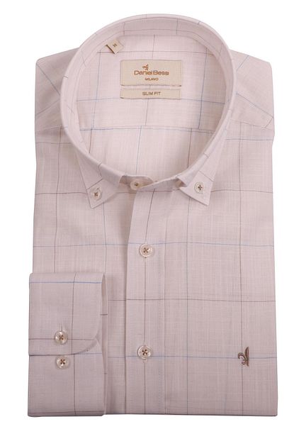 Daniel Bessi Slim Fit Uzun Kollu Cizgili Krem Rengi Erkek Gomlek 506 443 Trendyol
