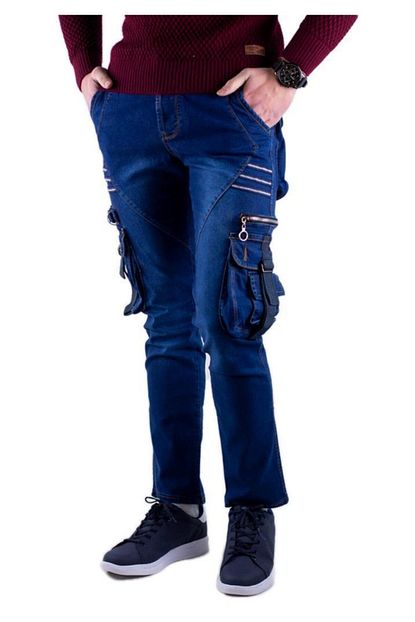 Shehba Jalgoum Slim Fit Erkek Kargo Kot Pantolon Mavi Lastik Pacali Trendyol