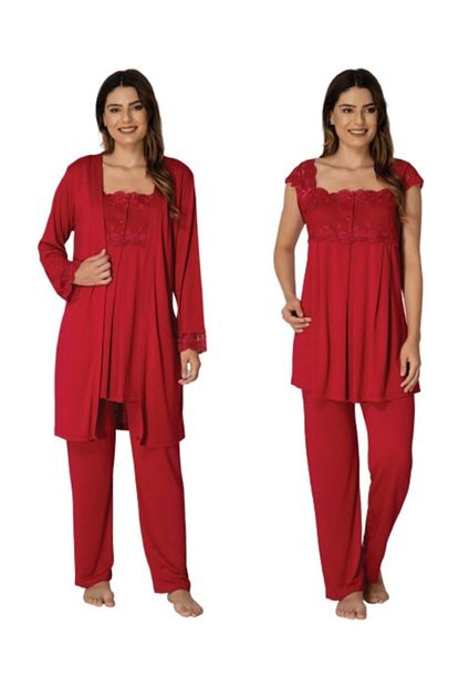 Effort Pijama Kirmizi Sabahlikli Lohusa Pijama Takimi 2301 Trendyol