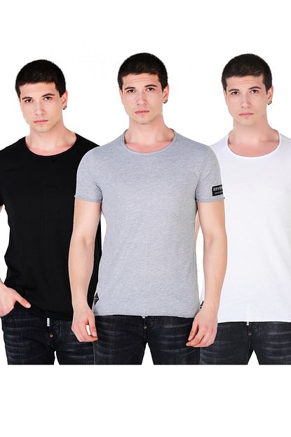 Brainwear Erkek 3 Lu Paket Genis Yirtik Yaka T Shirt Trendyol