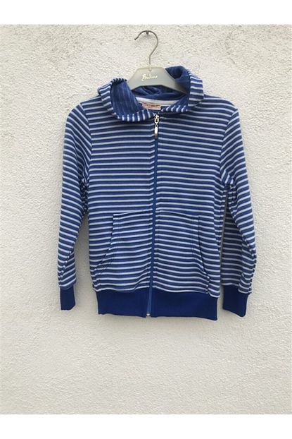 Gozde Tasarim Butik Erkek Cocuk Mavi Cizgili Kapusonlu Ust Sweatshirt Trendyol