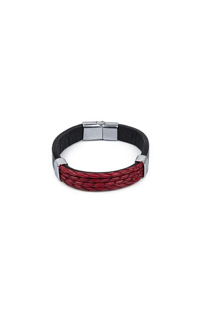 Style Leather Dortlu Kirmizi Orgu Siyah Deri Bileklik Trendyol