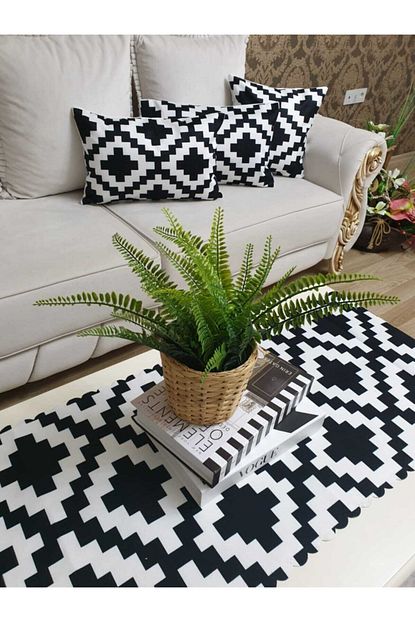 Korfez Kirlent Siyah Beyaz Kilim Model 4 Lu Takim Yumusak Ve Kaliteli Kalin Dosemelik Tok Tuse Koltuk Kumas Trendyol