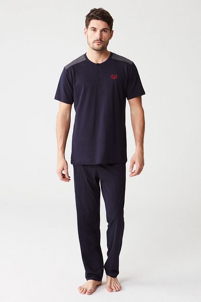 Mod Collection Erkek Lacivert 3 Lu Pijama Takimi Trendyol