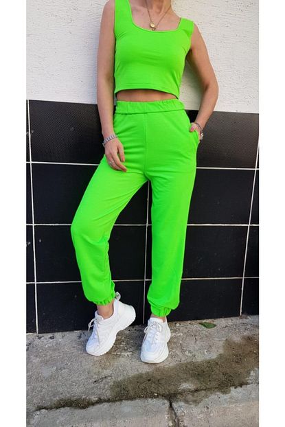 Ventiup Kadin Neon Yesil Pacasi Lastikli 100 Pamuk Esofman Alti Trendyol