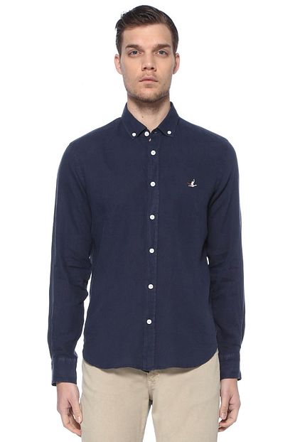 Beymen Club Comfort Fit Lacivert Polo Yaka Keten Gomlek 101458897 Trendyol