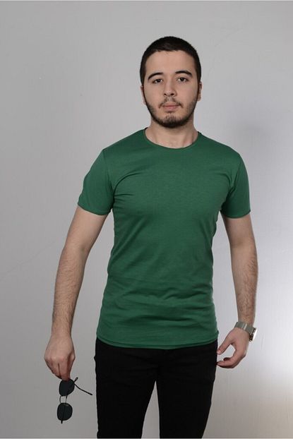 Karaduman Yesil Erkek Basic Slim Fit T Shirt Pamuklu Derin Yaka Slim Fit T Shirt Trendyol