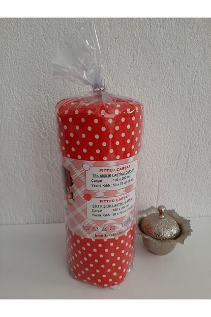 Mef Collection Lastikli Carsaf Seti Cift Kisilik Puantiyeli 160x200 Cm Kirmizi Trendyol
