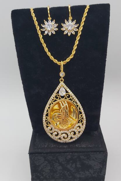Alzey Gold Imitasyon Altin Kaplama Zirkon Tasli Tugrali Kolye Ve Kupe Takimi Trendyol