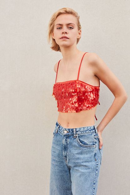 Bershka Kadin Turuncu Payetli Crop Top 03106286 Trendyol