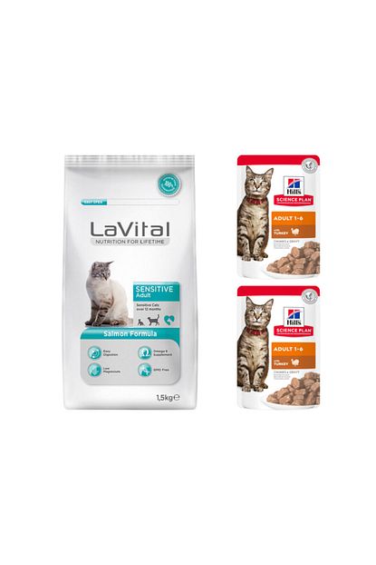 la vital lavital sensitive somonlu yetiskin kedi mamasi 1 5 kg 2x85 gr hill s hindili pouch fiyati yorumlari trendyol