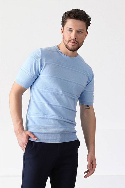 Ferraro Mavi Bisiklet Yaka Erkek Pamuk Triko T Shirt Trendyol