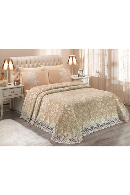 Walls Home Cift Kisilik Fransiz Gupurlu Inci Tas Islemeli Ceyizlik Battaniye Takimi Cappuccino Trendyol