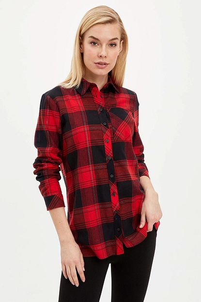 Defacto Kadin Kirmizi Kareli Tunik H4290az 20sp Rd133 Trendyol