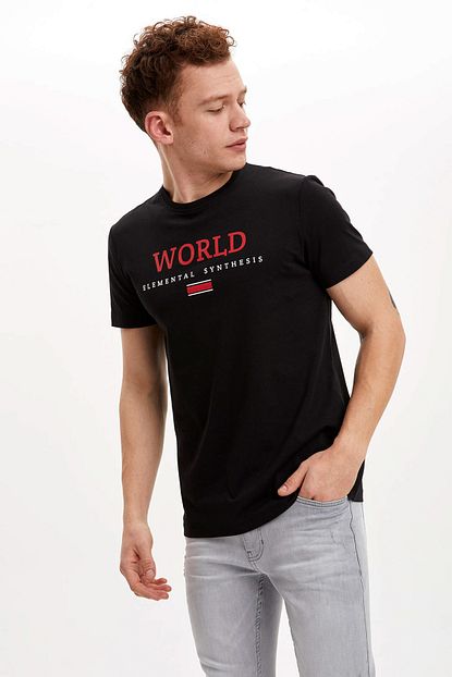 Defacto Erkek Siyah Baskili Slim Fit T Shirt N6752az 20sm Bk27 Trendyol