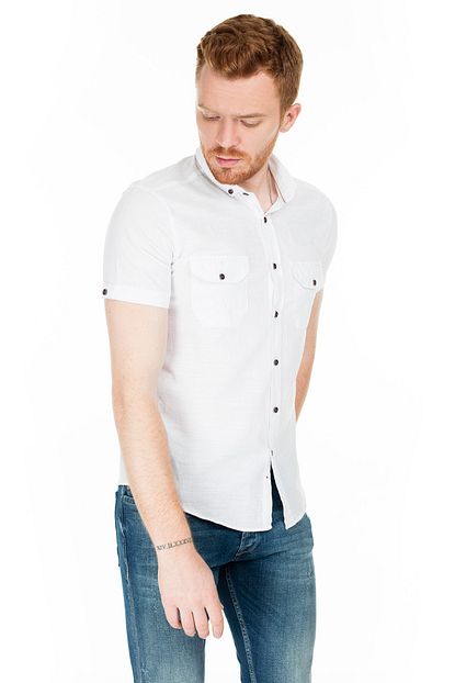 Buratti Erkek Beyaz Dugmeli Yaka Cift Cepli Kisa Kollu Pamuklu Super Slim Fit Gomlek Cf20s111153 Trendyol