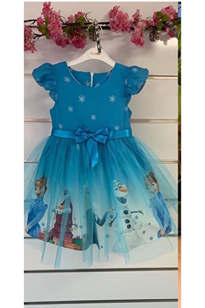 Pumpido Kiz Cocuk Mavi Elsa Elbise Trendyol