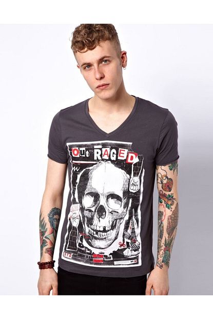 Asos Erkek Antrasit Skull Print Tshirt Trendyol