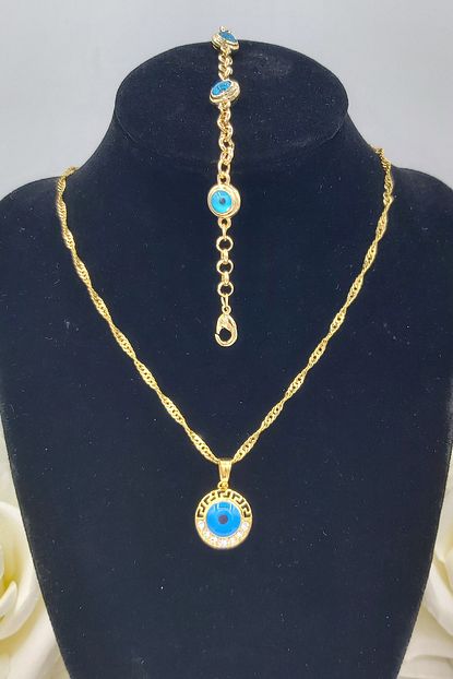 Alzey Gold Imitasyon Altin Kaplama Nazar Boncuklu Kolye Bileklik Set Trendyol
