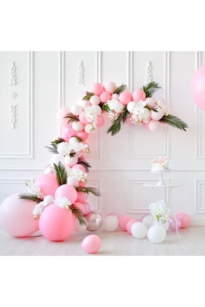 Meri Parti 100 Adet Pembe Beyaz Metalik Balon Ve Balon Zinciri Pembe Beyaz Trendyol