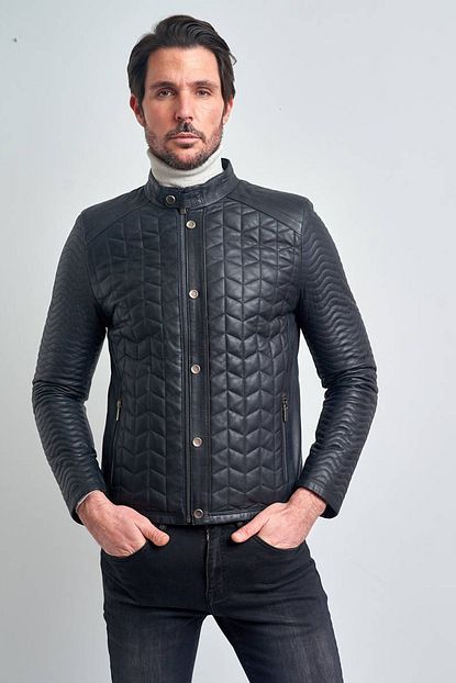Pierre Cardin Erkek Lacivert Kapitone Kisa Hakiki Deri Ceket Trendyol