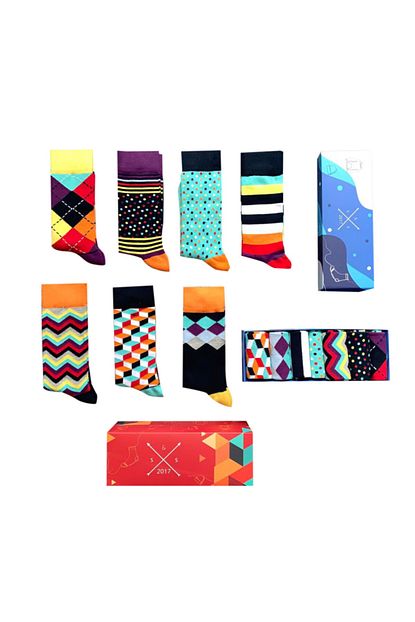 Socks Stations Renkli Desenli 7 Li Erkek Corap Kutusu Trendyol