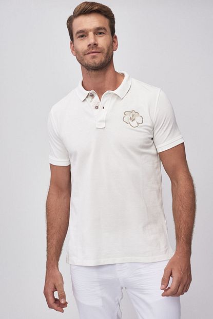 Altinyildiz Classics Erkek Beyaz Bej Polo Yaka Cepsiz Slim Fit Dar Kesim Koton Duz Tisort Trendyol