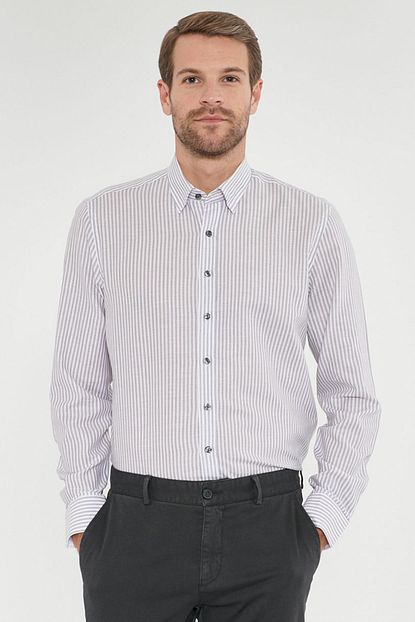Altinyildiz Classics Erkek Gri Beyaz Tailored Slim Fit Desenli Gomlek Trendyol