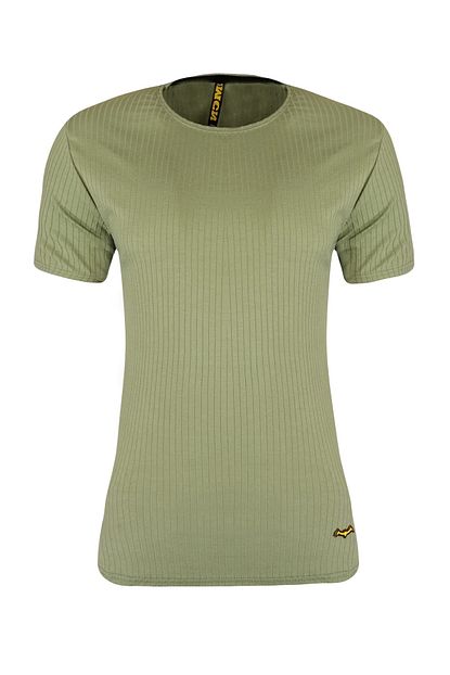Kulemoda Ince Fitilli Slim Fit Likrali Erkek Tshirt Yesil Trendyol
