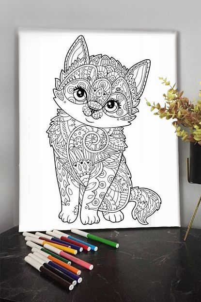 Kanvassepeti Kedi 7 40x30cm Cocuklar Icin Ozel Boyanabilir Tablo Mandala Tablo 12li Keceli Kalem Trendyol