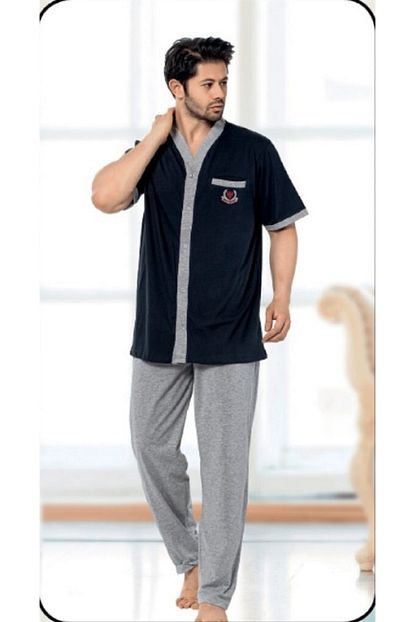 Birsen Erkek Battal Boy Onden Dugmeli Pijama Takimi Lacivert Trendyol
