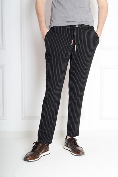 Luppo Club Gofre Cizgili Slim Fit Erkek Pantolon Siyah Trendyol