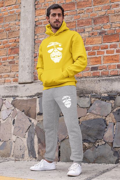 Angemiel Wear Gozluklu Havali Maymun Erkek Esofman Takimi Sari Kapsonlu Sweatshirt Gri Esofman Alti Trendyol